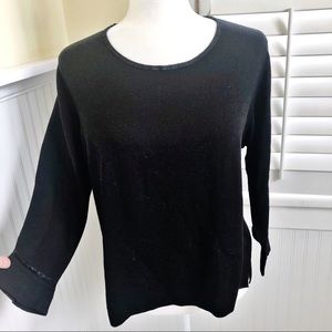 J. Jill Black Ribbon Trim Bell Sleeve Top Medium